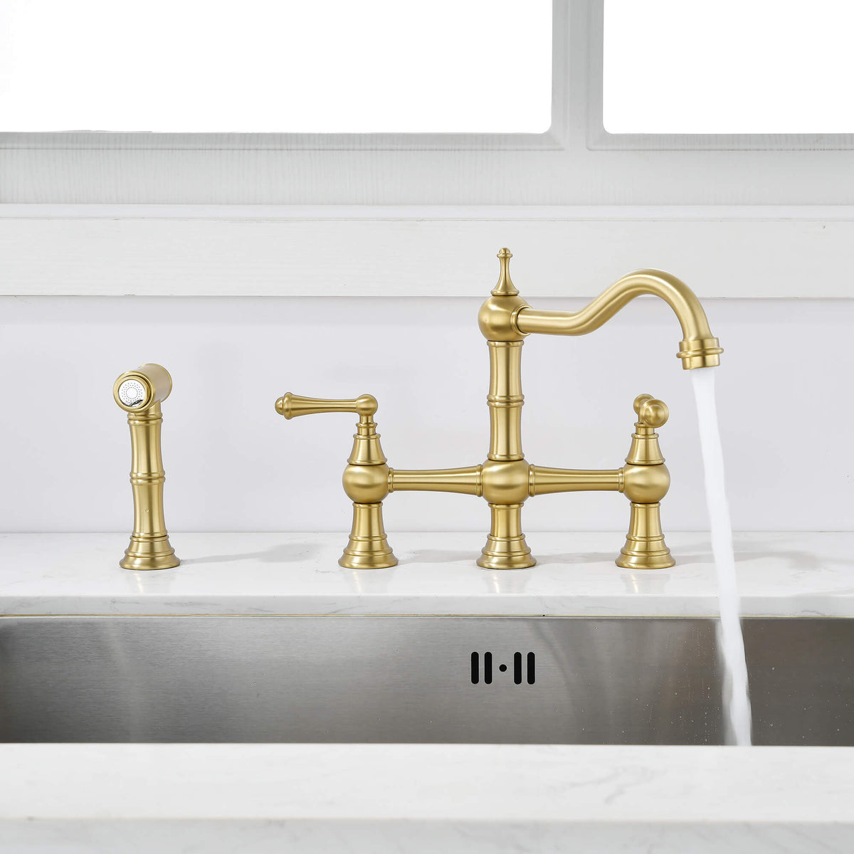 Traditional Bridge Kitchen Faucet with Side Spray