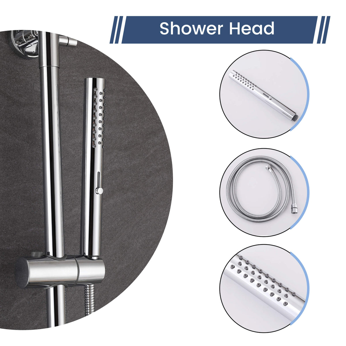 3-Function Thermostatic Shower Set with Rainfall Shower and Handheld Wand