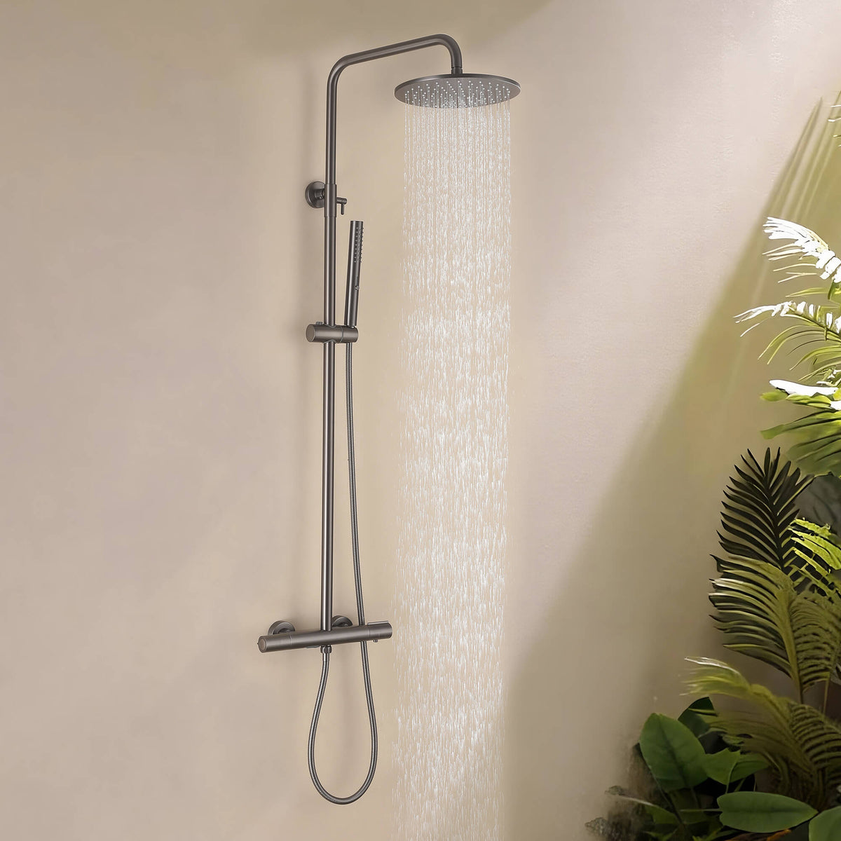 3-Function Thermostatic Shower Set with Rainfall Shower and Handheld Wand