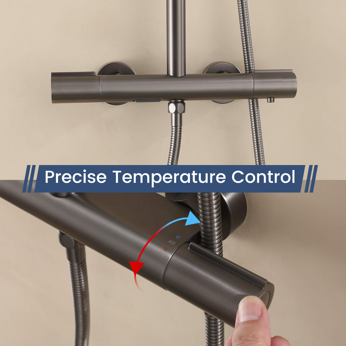 3-Function Thermostatic Shower Set with Rainfall Shower and Handheld Wand