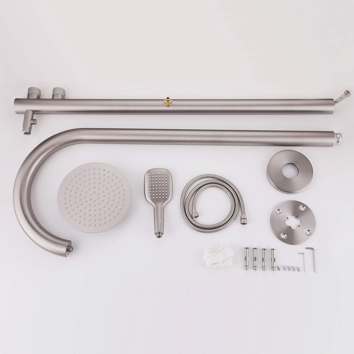 Freestanding 316 Stainless Steel Outdoor Shower with 10-Inch Rain Head & 360° Swivel Rinse Spout