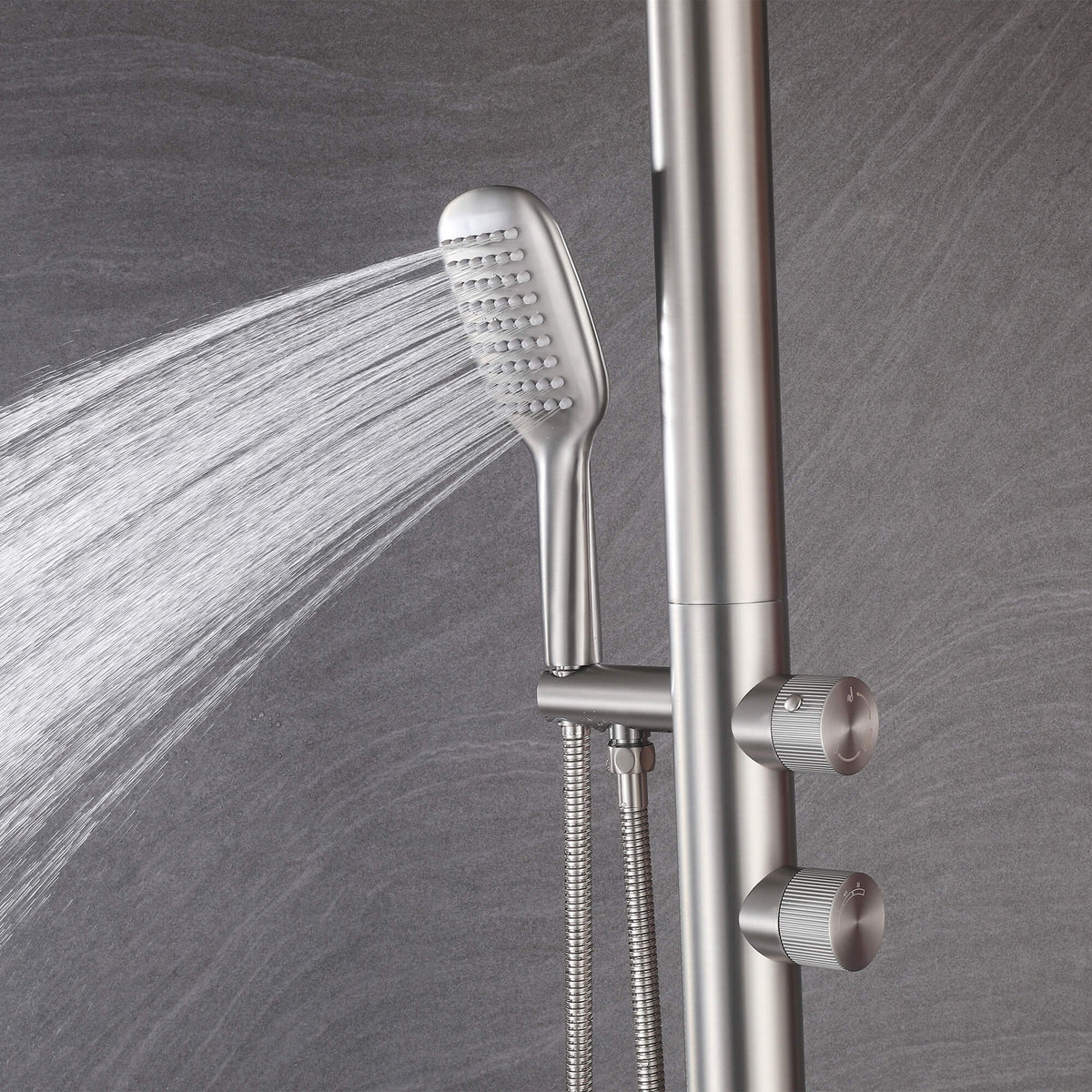 Freestanding 316 Stainless Steel Outdoor Shower with 10-Inch Rain Head & 360° Swivel Rinse Spout