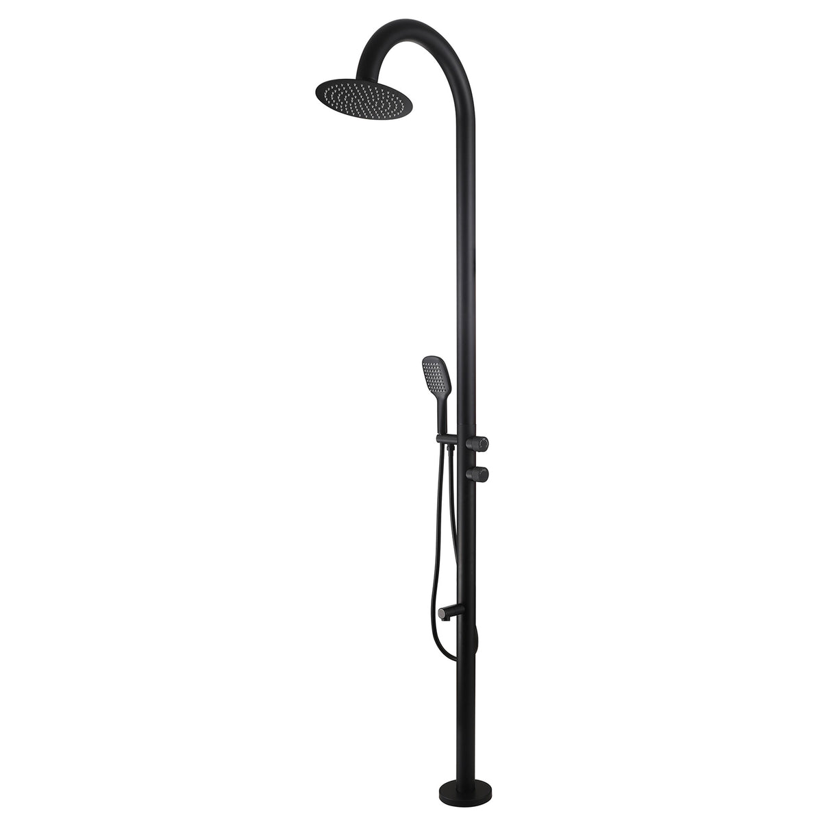 Freestanding 316 Stainless Steel Outdoor Shower with 10-Inch Rain Head & 360° Swivel Rinse Spout
