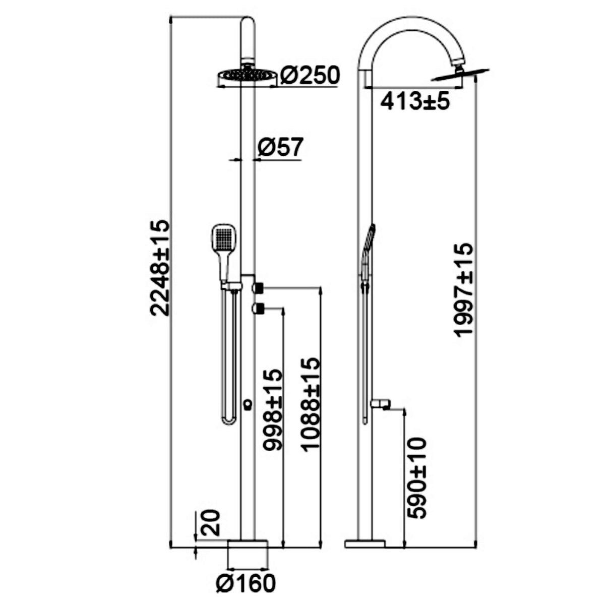 Freestanding 316 Stainless Steel Outdoor Shower with 10-Inch Rain Head & 360° Swivel Rinse Spout