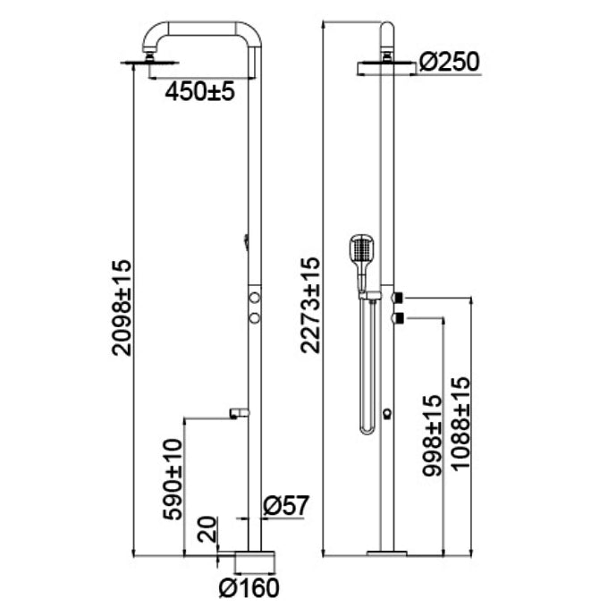 Freestanding 316 Stainless Steel Outdoor Shower with 360° Swivel Rinse Spout