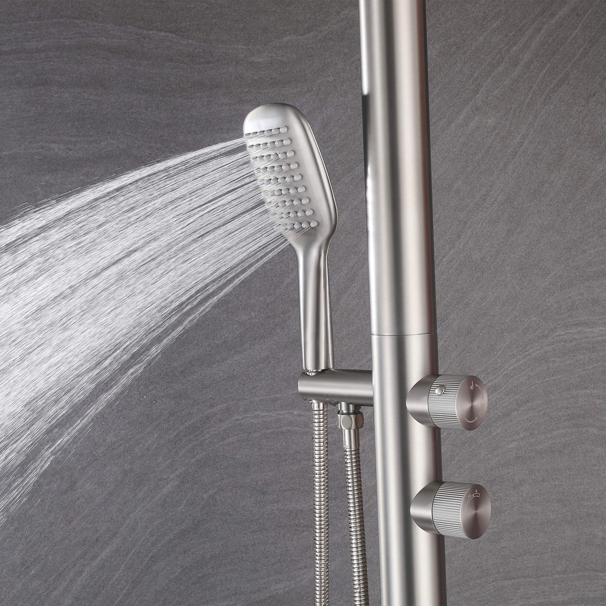 Freestanding 316 Stainless Steel Outdoor Shower with 360° Swivel Rinse Spout