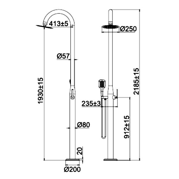 316 Stainless Steel Outdoor Shower Column with Rain & Handheld Sprays