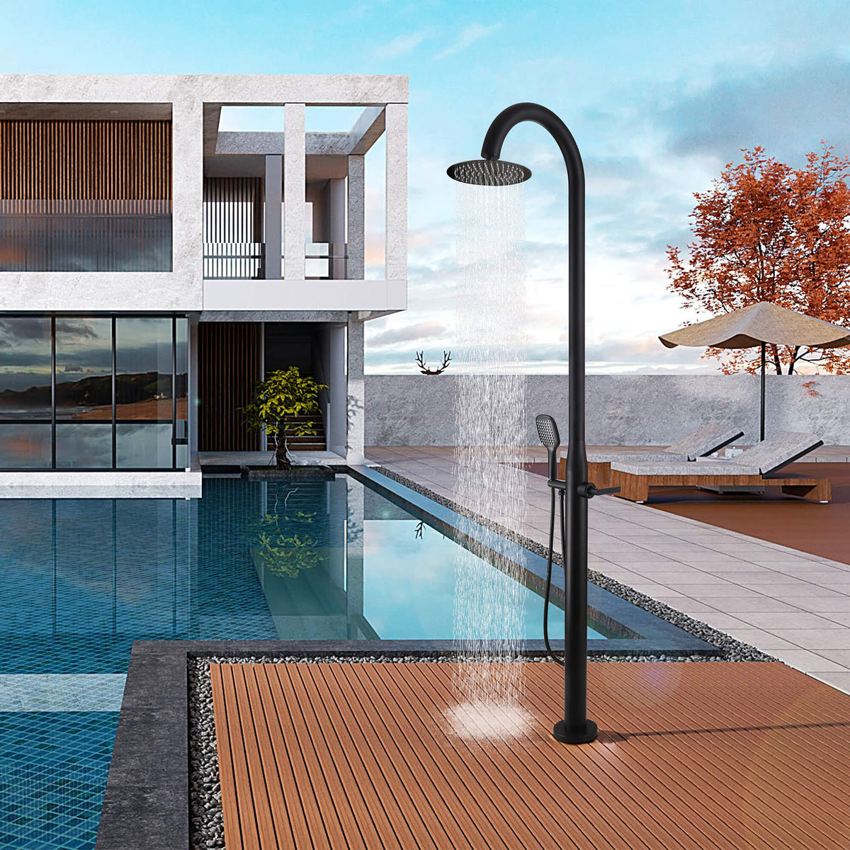 316 Stainless Steel Outdoor Shower Column with Rain & Handheld Sprays