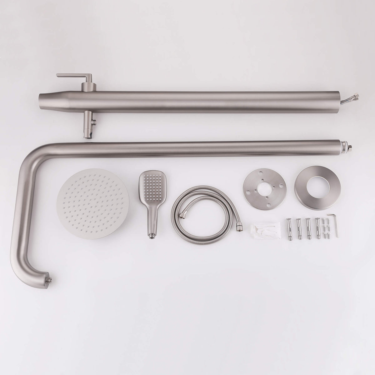Curved-Arm 316 Stainless Steel Freestanding Outdoor Shower with Handheld Sprayer