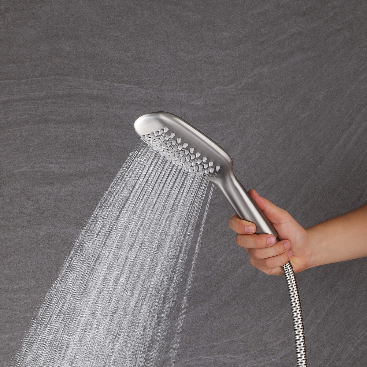 Curved-Arm 316 Stainless Steel Freestanding Outdoor Shower with Handheld Sprayer