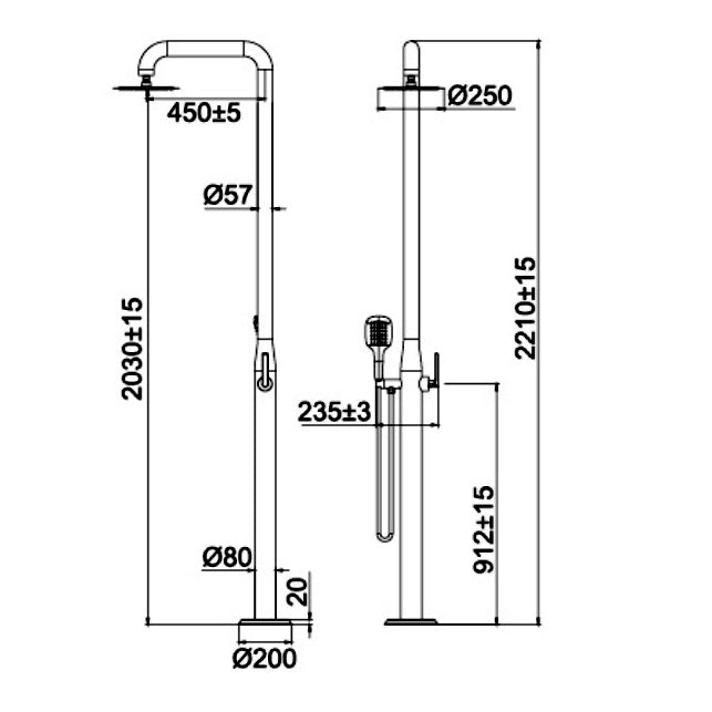 Curved-Arm 316 Stainless Steel Freestanding Outdoor Shower with Handheld Sprayer
