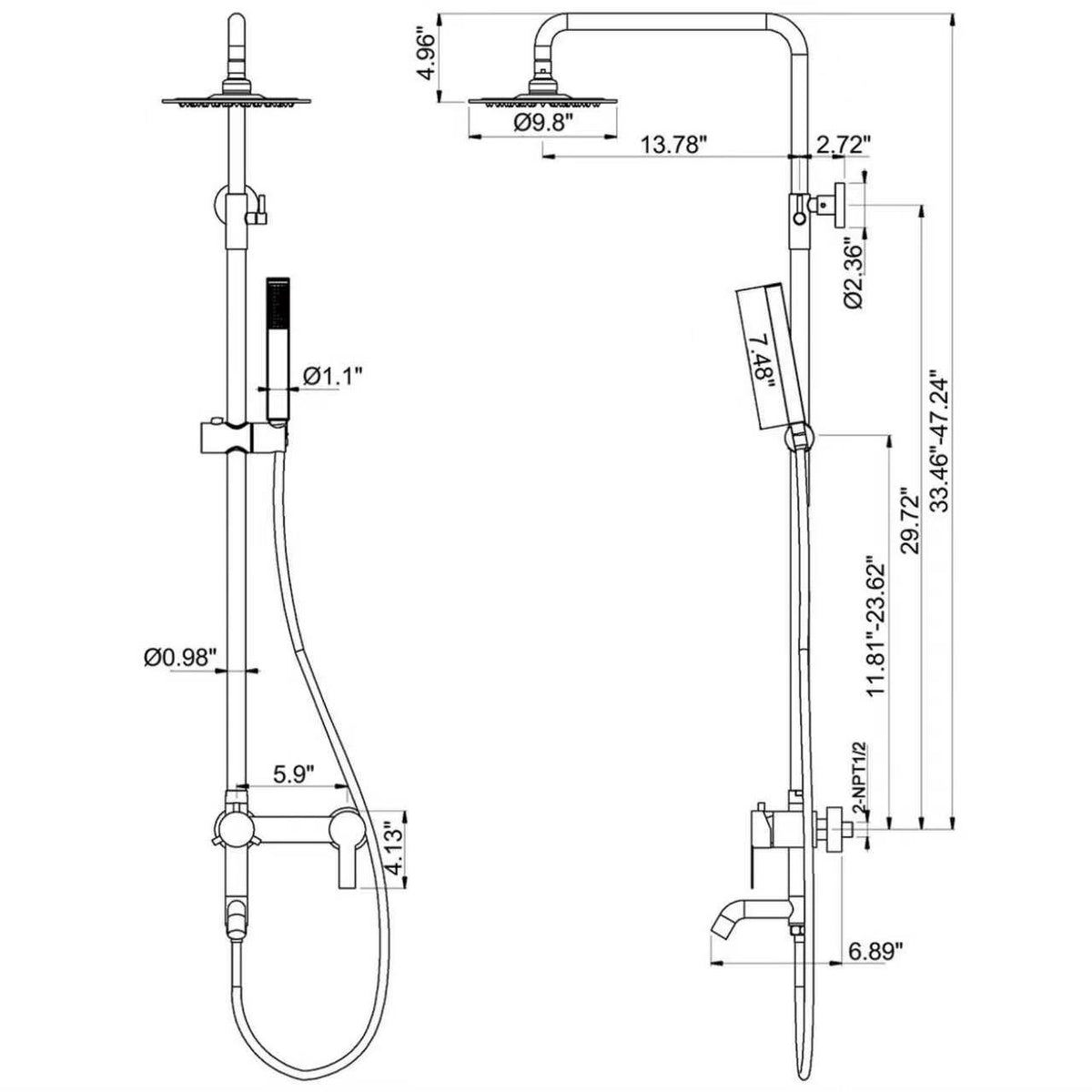 3-Function 316 Stainless Steel Wall-Mounted Outdoor Shower with Foot Rinse