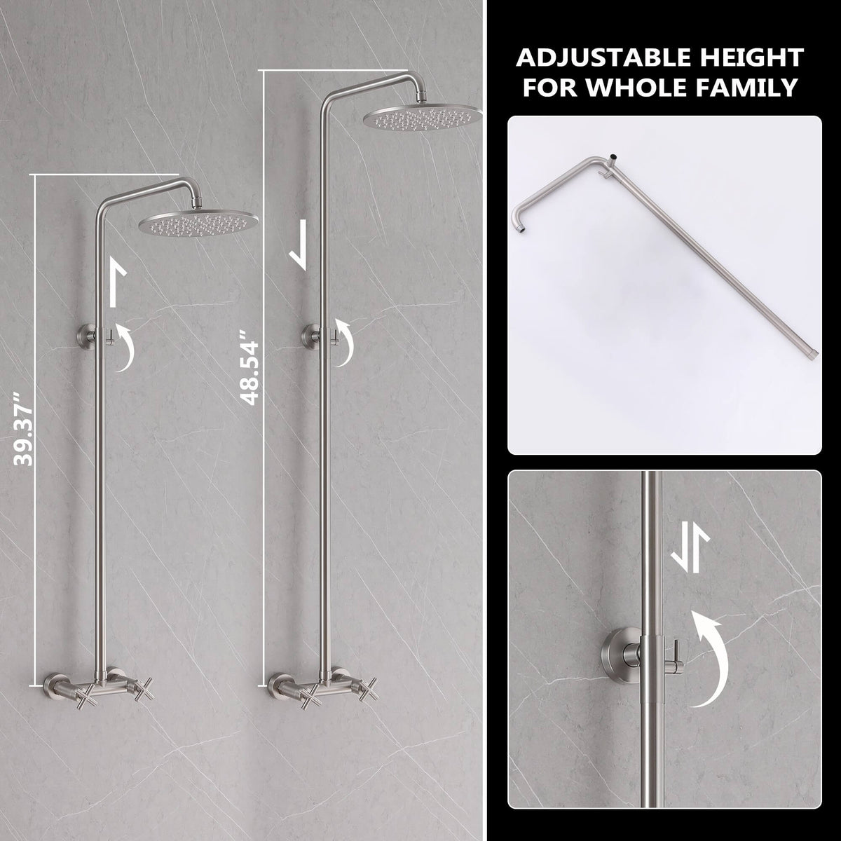 Wall-Mounted Dual Handle Outdoor Shower Fixture with 10-Inch Rain Head
