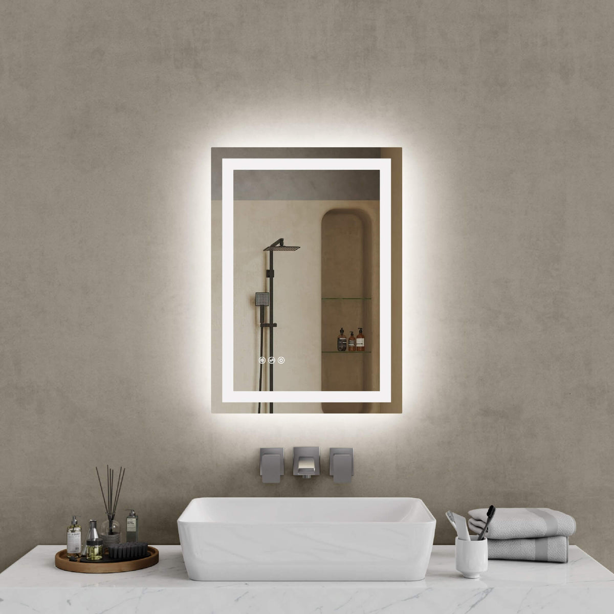 LED Bathroom Mirror with Front and Back Lighting, Anti-Fog and Dimmable Touch Control