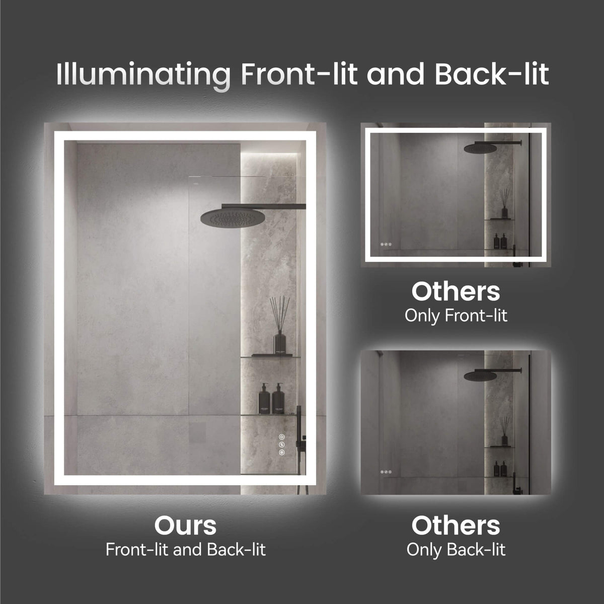 LED Bathroom Mirror with Front and Back Lighting, Anti-Fog and Dimmable Touch Control