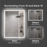 LED Bathroom Mirror with Front and Back Lighting Anti Fog Dimmable IP44 Waterproof Frameless Vanity Mirror