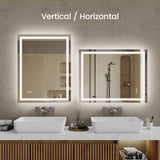 LED Bathroom Mirror with Front and Back Lighting Anti Fog Dimmable IP44 Waterproof Frameless Vanity Mirror