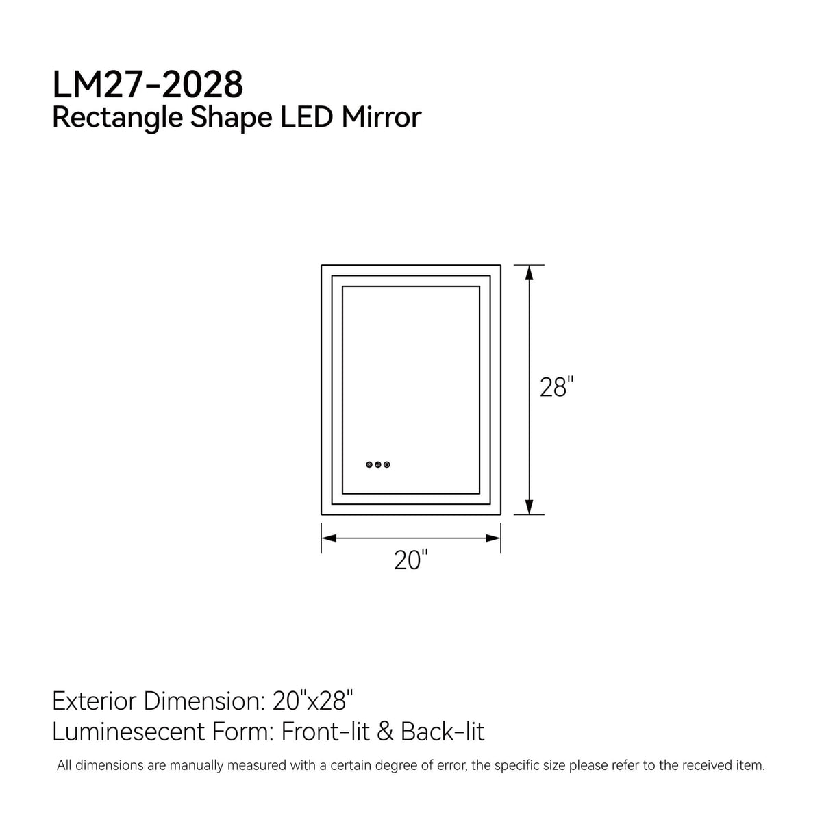 LED Bathroom Mirror with Front and Back Lighting, Anti-Fog and Dimmable Touch Control