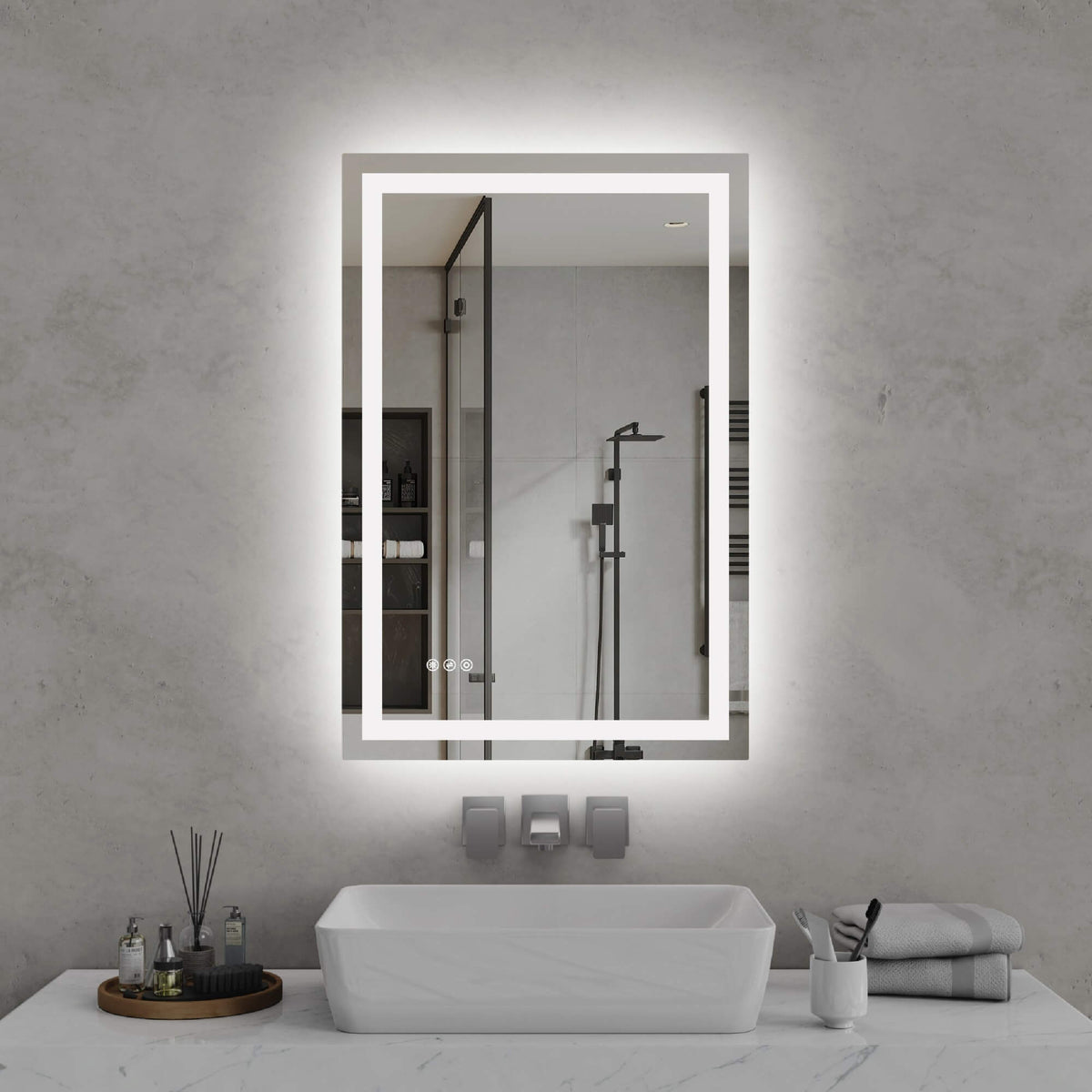 LED Bathroom Mirror with Front and Back Lighting, Anti-Fog and Dimmable Touch Control