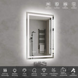 LED Bathroom Mirror with Front and Back Lighting Anti Fog Dimmable IP44 Waterproof Frameless Vanity Mirror