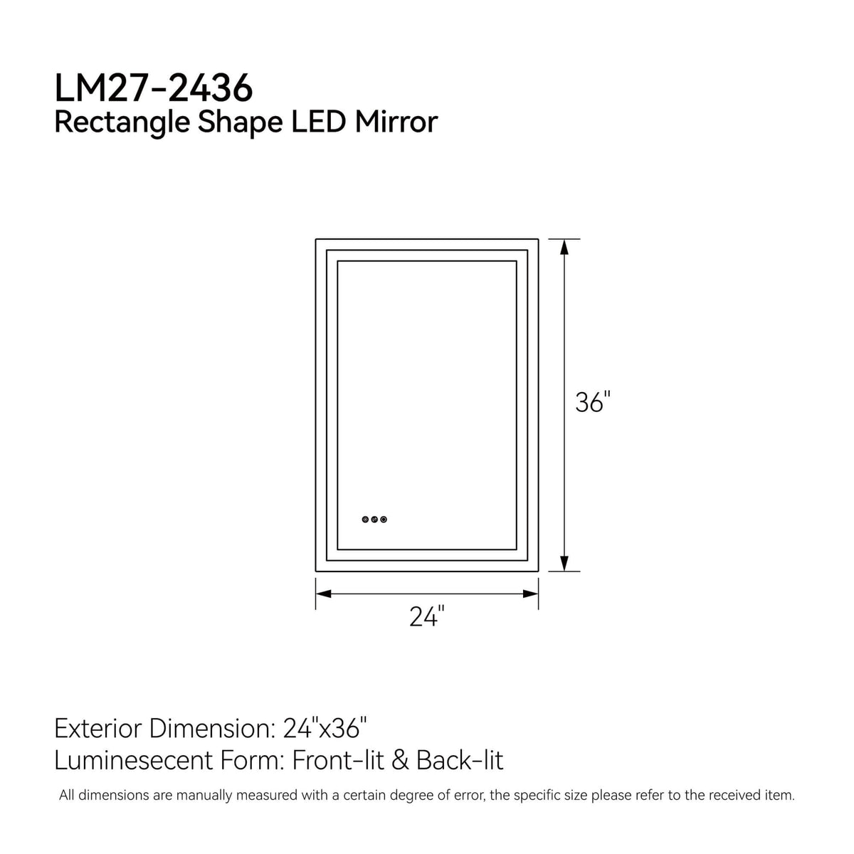 LED Bathroom Mirror with Front and Back Lighting, Anti-Fog and Dimmable Touch Control