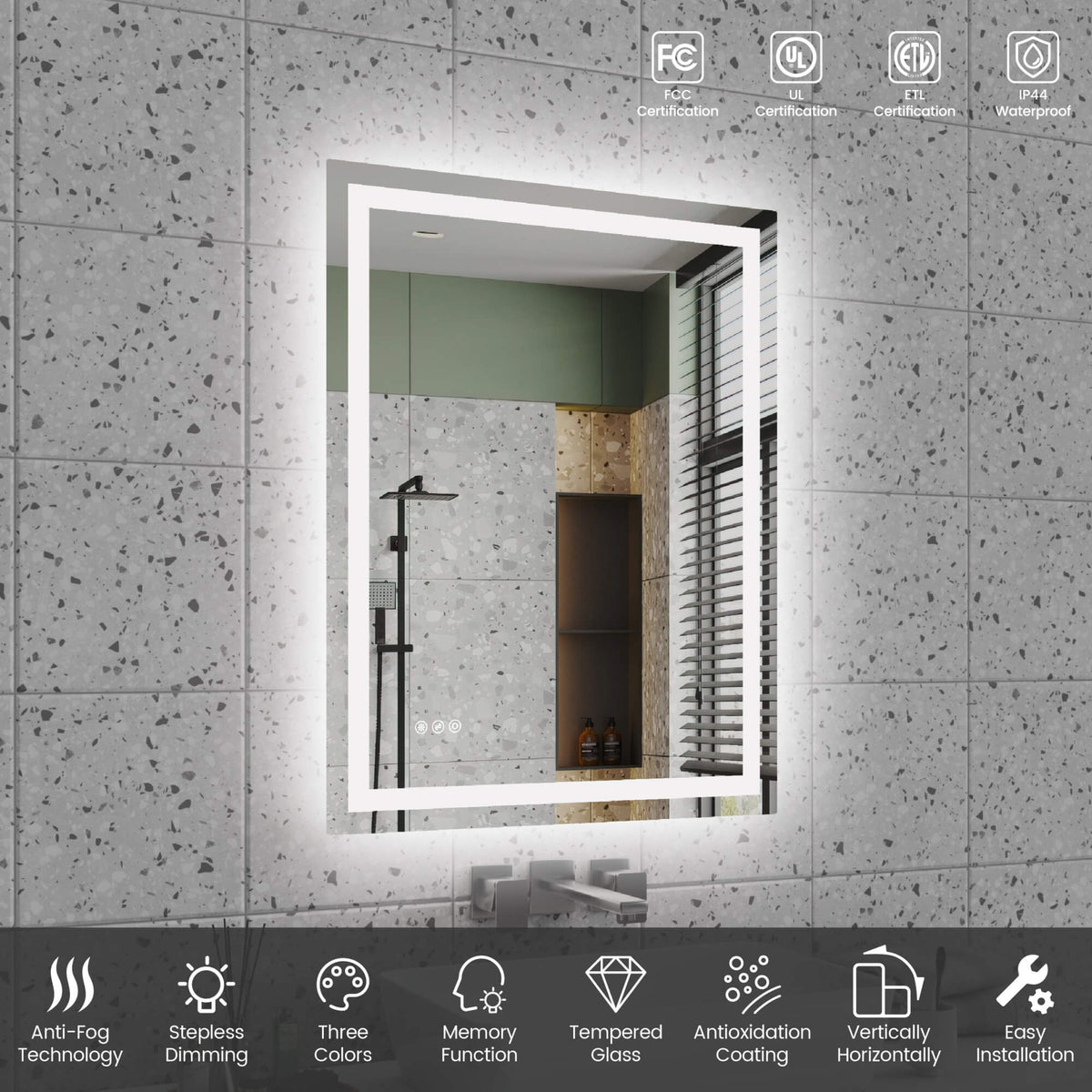 LED Bathroom Mirror with Front and Back Lighting, Anti-Fog and Dimmable Touch Control