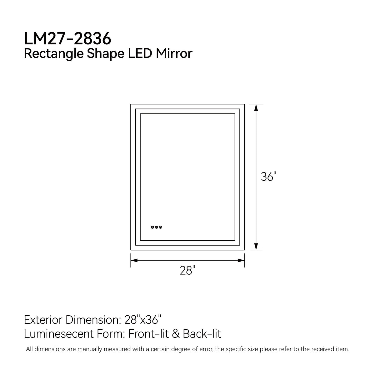 LED Bathroom Mirror with Front and Back Lighting, Anti-Fog and Dimmable Touch Control