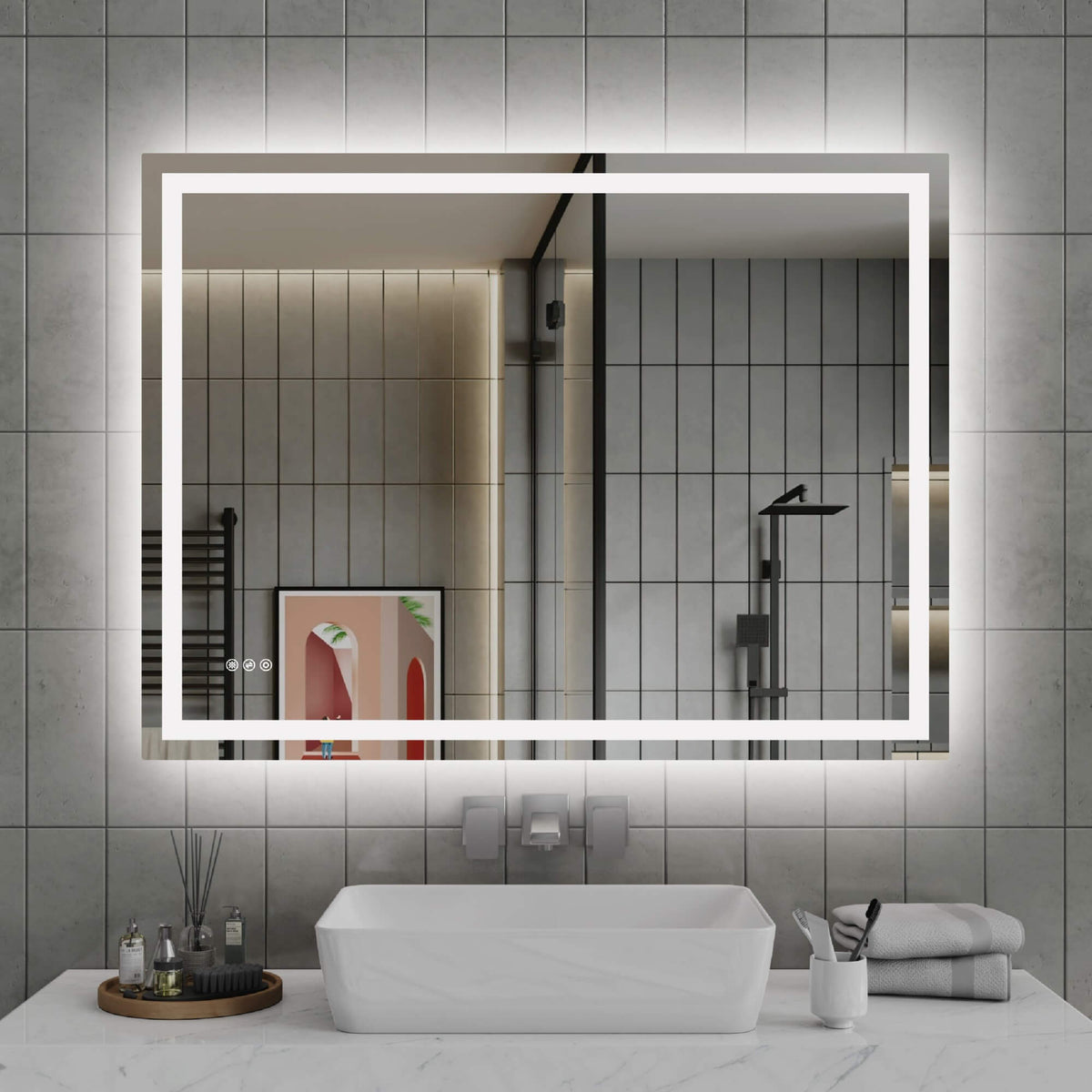 LED Bathroom Mirror with Front and Back Lighting, Anti-Fog and Dimmable Touch Control