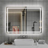 LED Bathroom Mirror with Front and Back Lighting Anti Fog Dimmable IP44 Waterproof Frameless Vanity Mirror