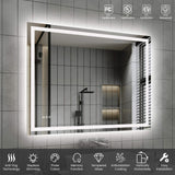 LED Bathroom Mirror with Front and Back Lighting Anti Fog Dimmable IP44 Waterproof Frameless Vanity Mirror