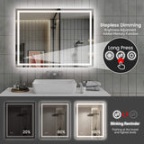 LED Bathroom Mirror with Front and Back Lighting Anti Fog Dimmable IP44 Waterproof Frameless Vanity Mirror