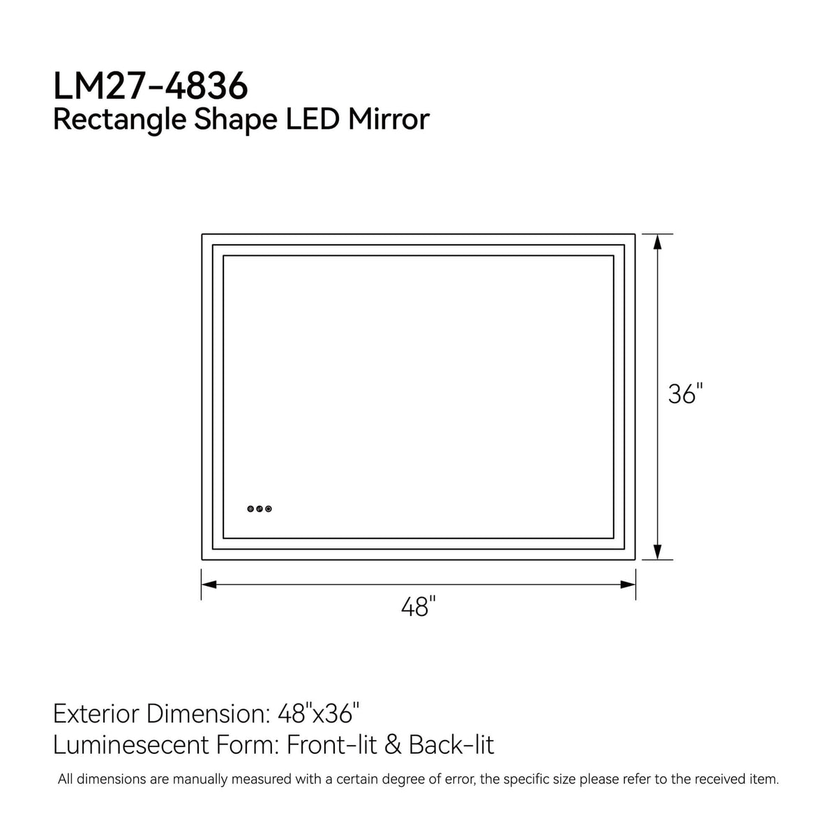 LED Bathroom Mirror with Front and Back Lighting, Anti-Fog and Dimmable Touch Control