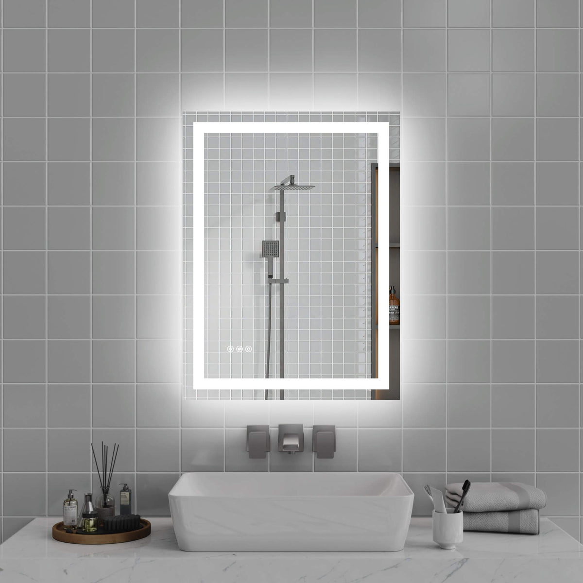 LED Bathroom Mirror with Front and Back Lighting, Anti-Fog and Dimmable Touch Control