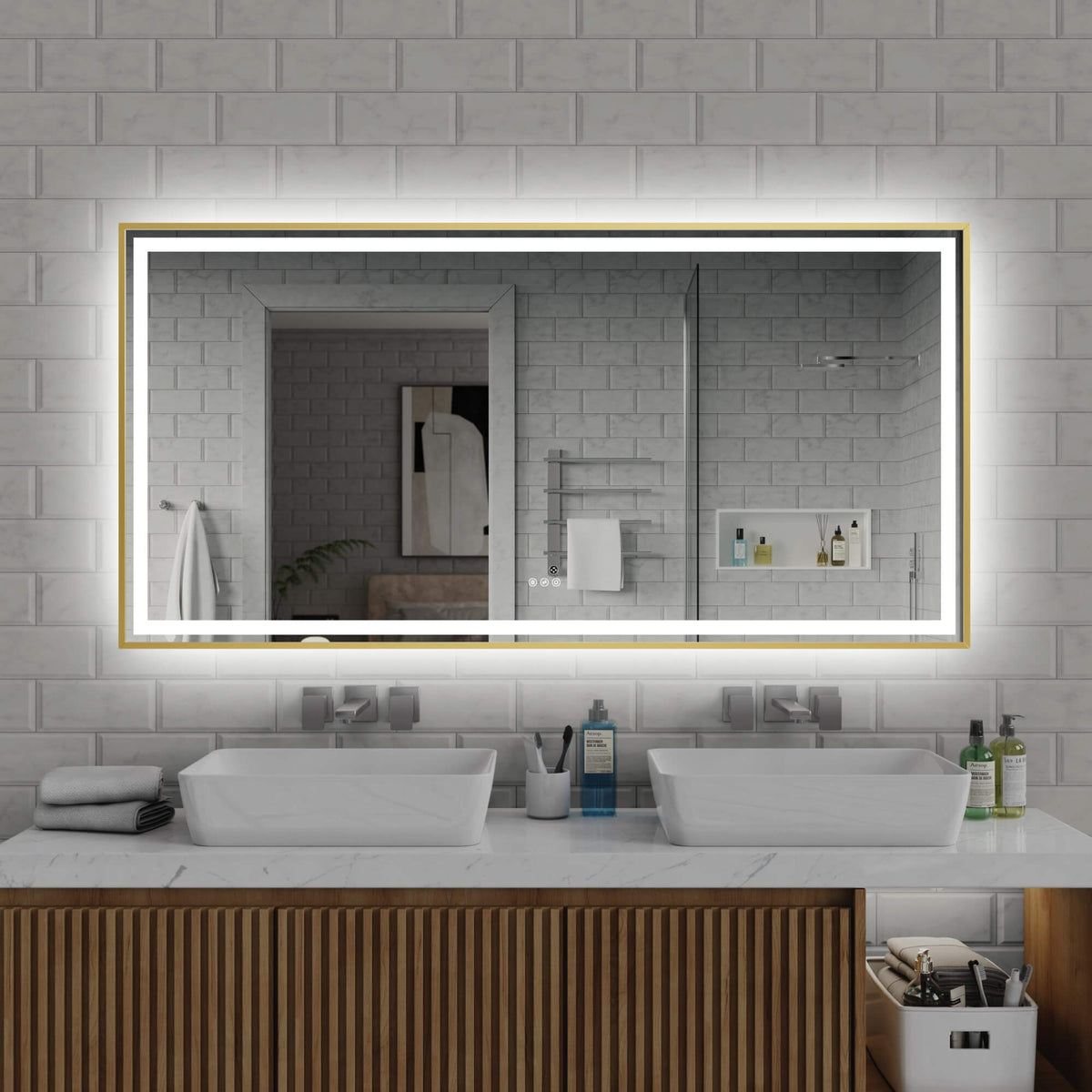 72 × 36 LED Bathroom Mirror with Front and Back Lighting, Anti-Fog and Dimmable Touch Control