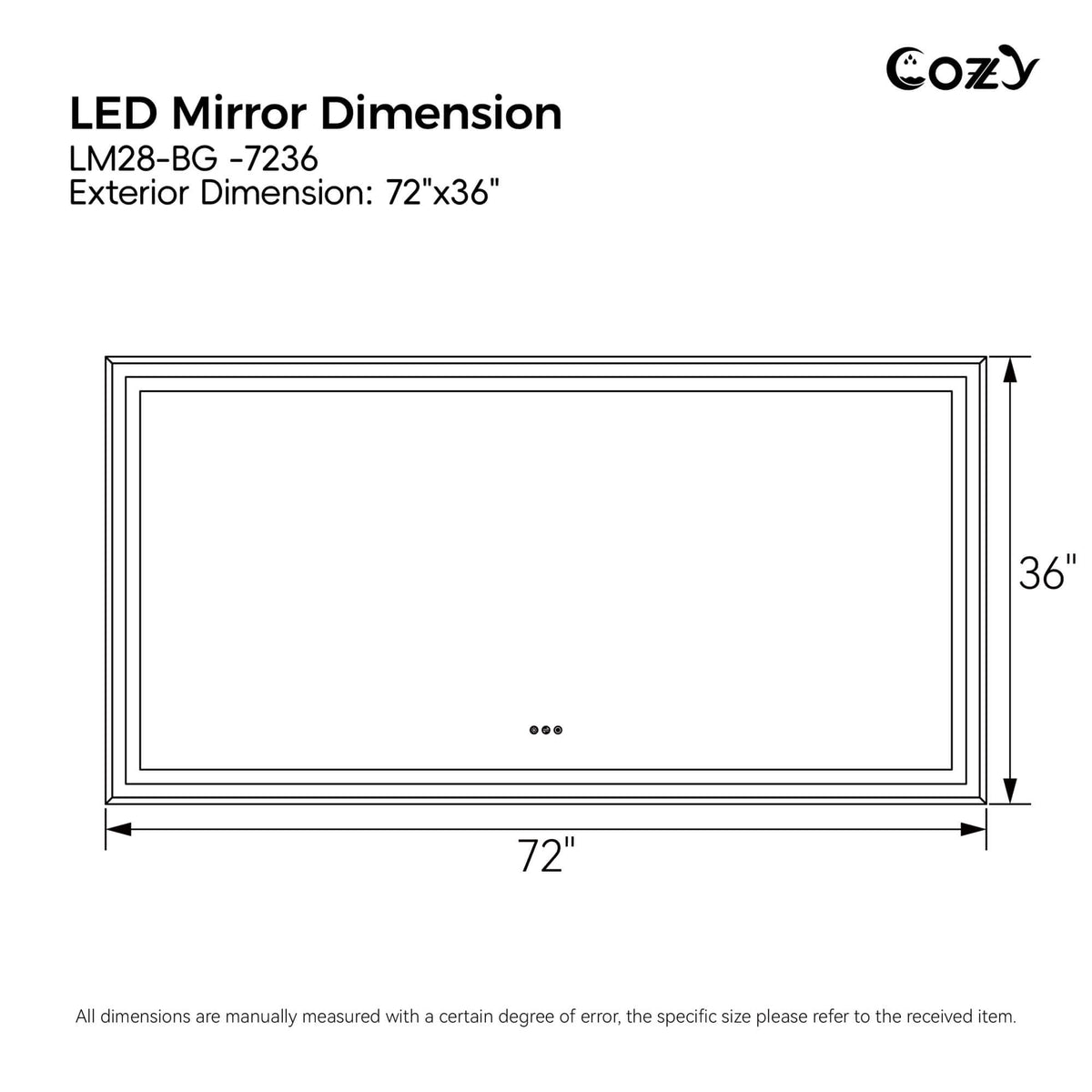 72 × 36 LED Bathroom Mirror with Front and Back Lighting, Anti-Fog and Dimmable Touch Control