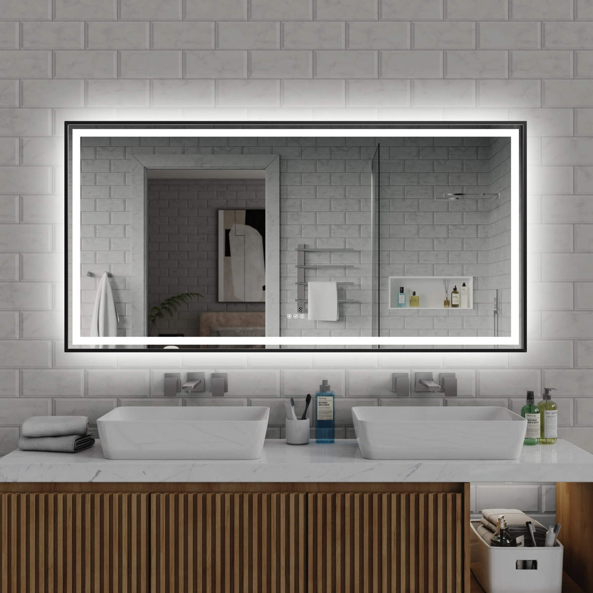 72 × 36 LED Bathroom Mirror with Front and Back Lighting, Anti-Fog and Dimmable Touch Control