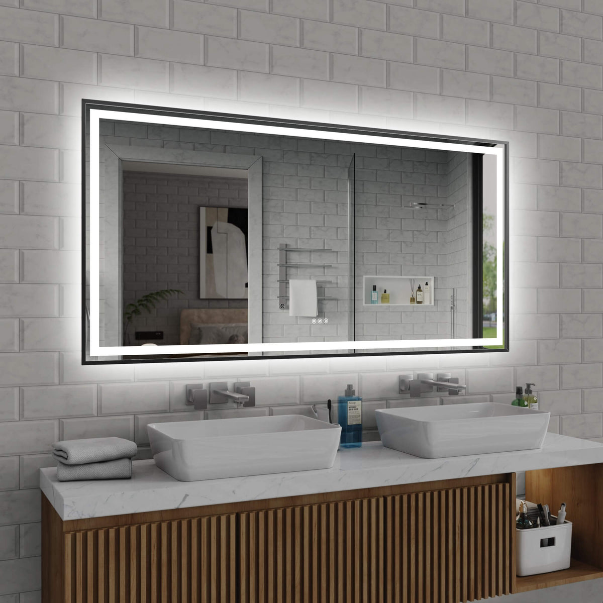 72 × 36 LED Bathroom Mirror with Front and Back Lighting, Anti-Fog and Dimmable Touch Control