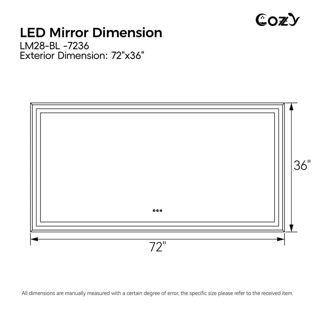 72 × 36 LED Bathroom Mirror with Front and Back Lighting, Anti-Fog and Dimmable Touch Control