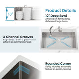 32-Inch Brushed Finish Top-Mount Single Bowl Kitchen Sink