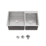 32-Inch Top-Mount Kitchen Sink with Double Square Bowls