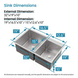 32-Inch Top-Mount Kitchen Sink with Double Square Bowls