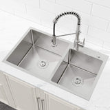 32-Inch Top-Mount Kitchen Sink with Double Square Bowls