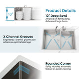 32-Inch Top-Mount Kitchen Sink with Double Square Bowls