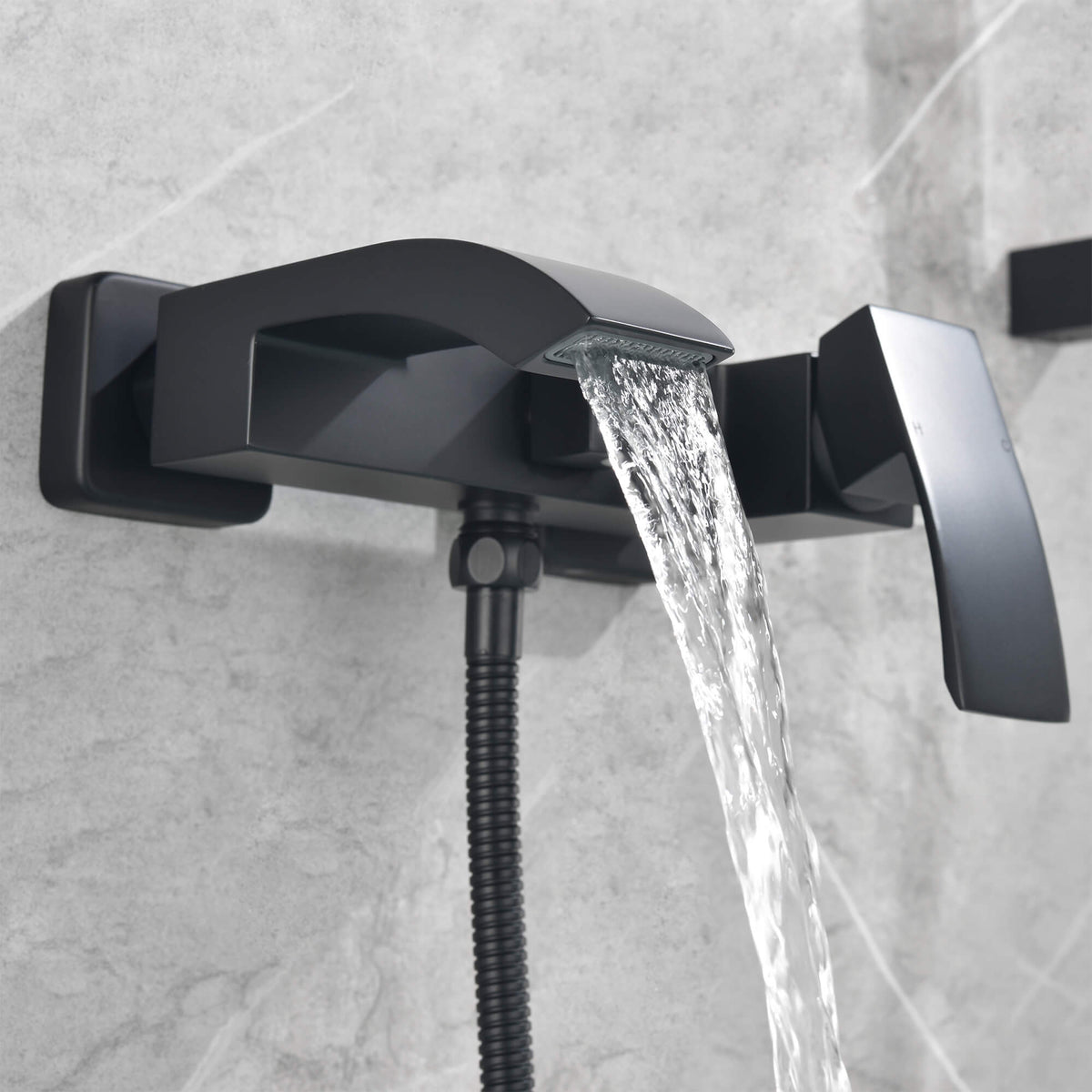 Matte Black Bathtub Wall-Mounted Faucet with Waterfall Spout