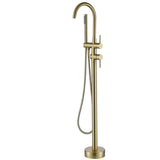 freestanding tub filler with handheld spray brushed gold