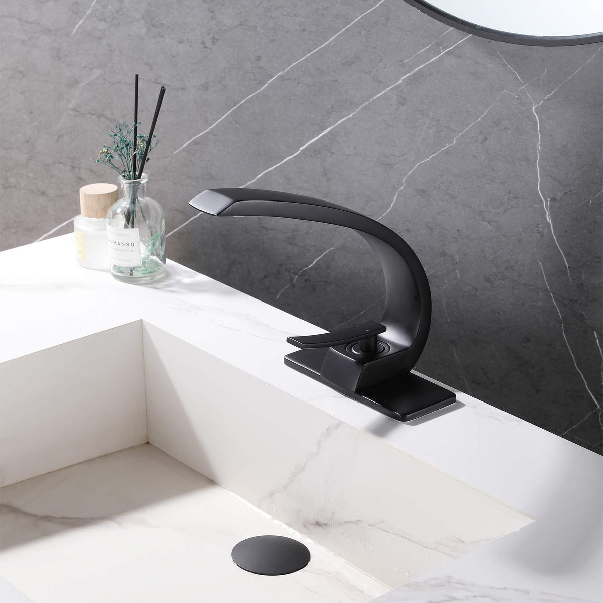 Curved Arch Spout Faucet with Drain Set