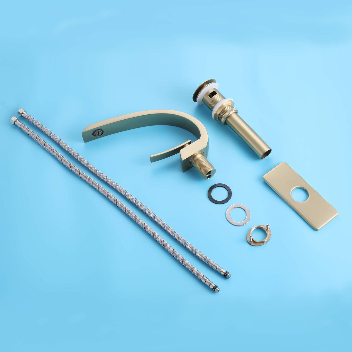 Curved Arch Spout Faucet with Drain Set