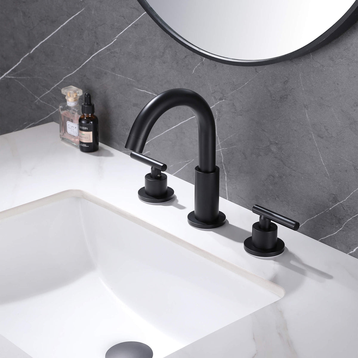 Widespread Bathroom Faucet with Dual Handles and Stainless Steel Pop-Up Drain