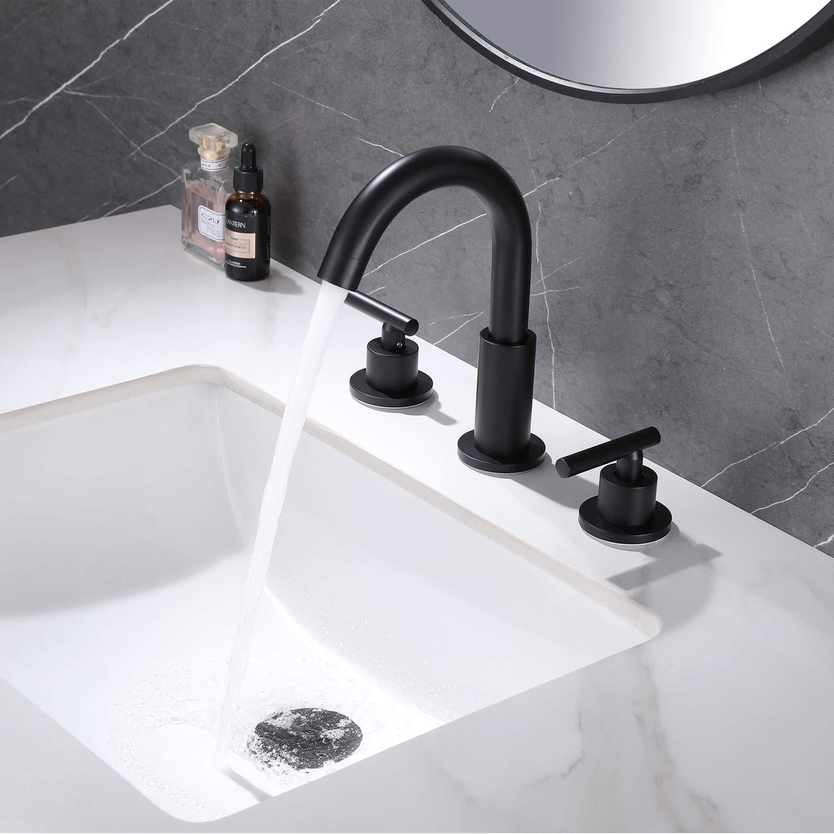 Widespread Bathroom Faucet with Dual Handles and Stainless Steel Pop-Up Drain