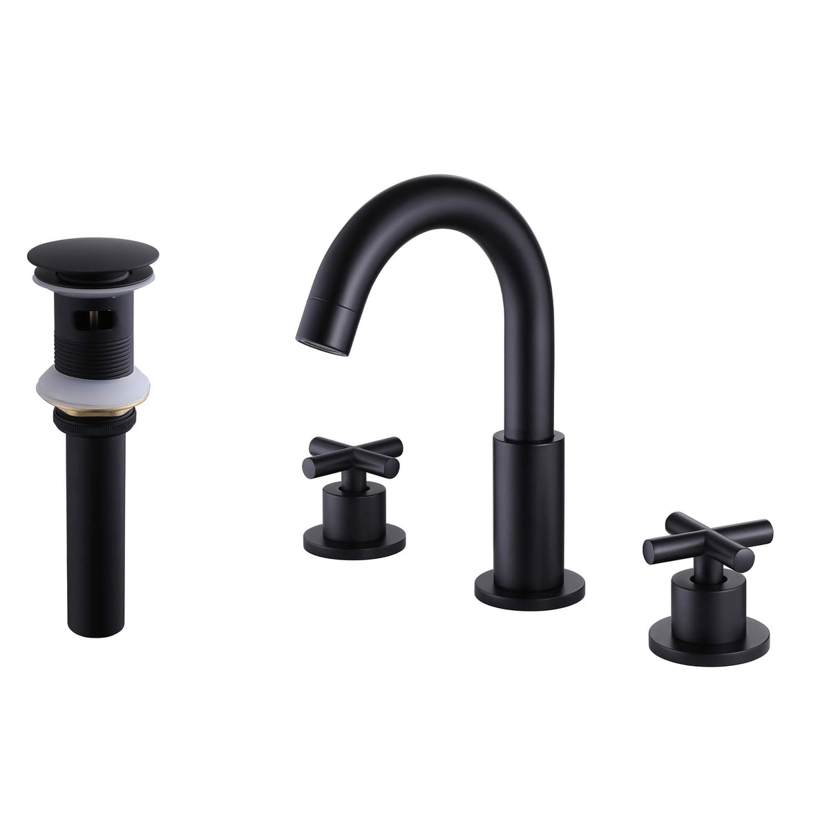 Widespread Bathroom Faucet with Dual Handles and Stainless Steel Pop-Up Drain
